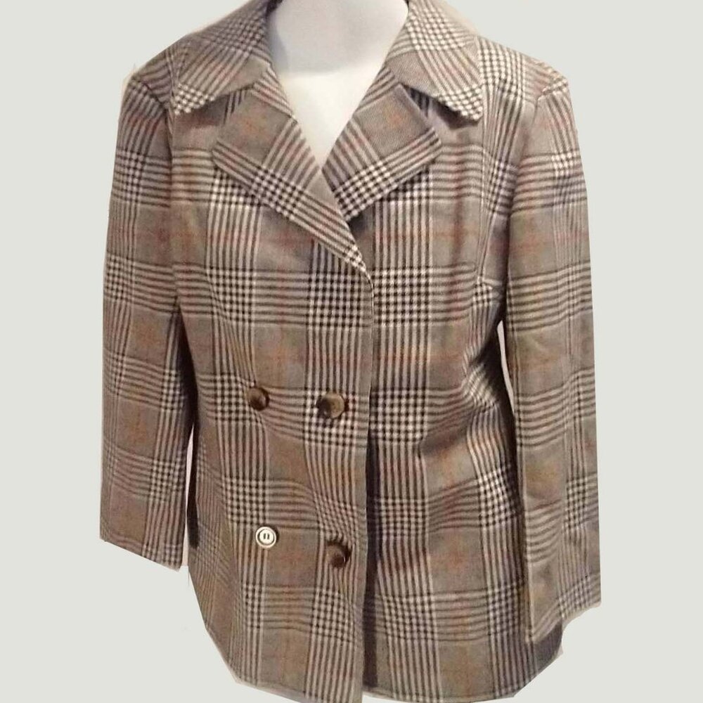 Checkered fabric woolen jacket by Bevell, Large size